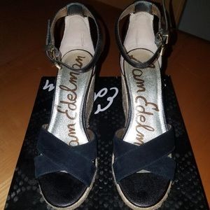 Sam Edelman Brenda Open Toe Suede Black Wedge